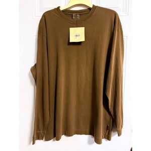 Woolrich Long Sleeve Cotton T-shirt Nut Brown Crew Neck V-Stitch 8003 XL NEW